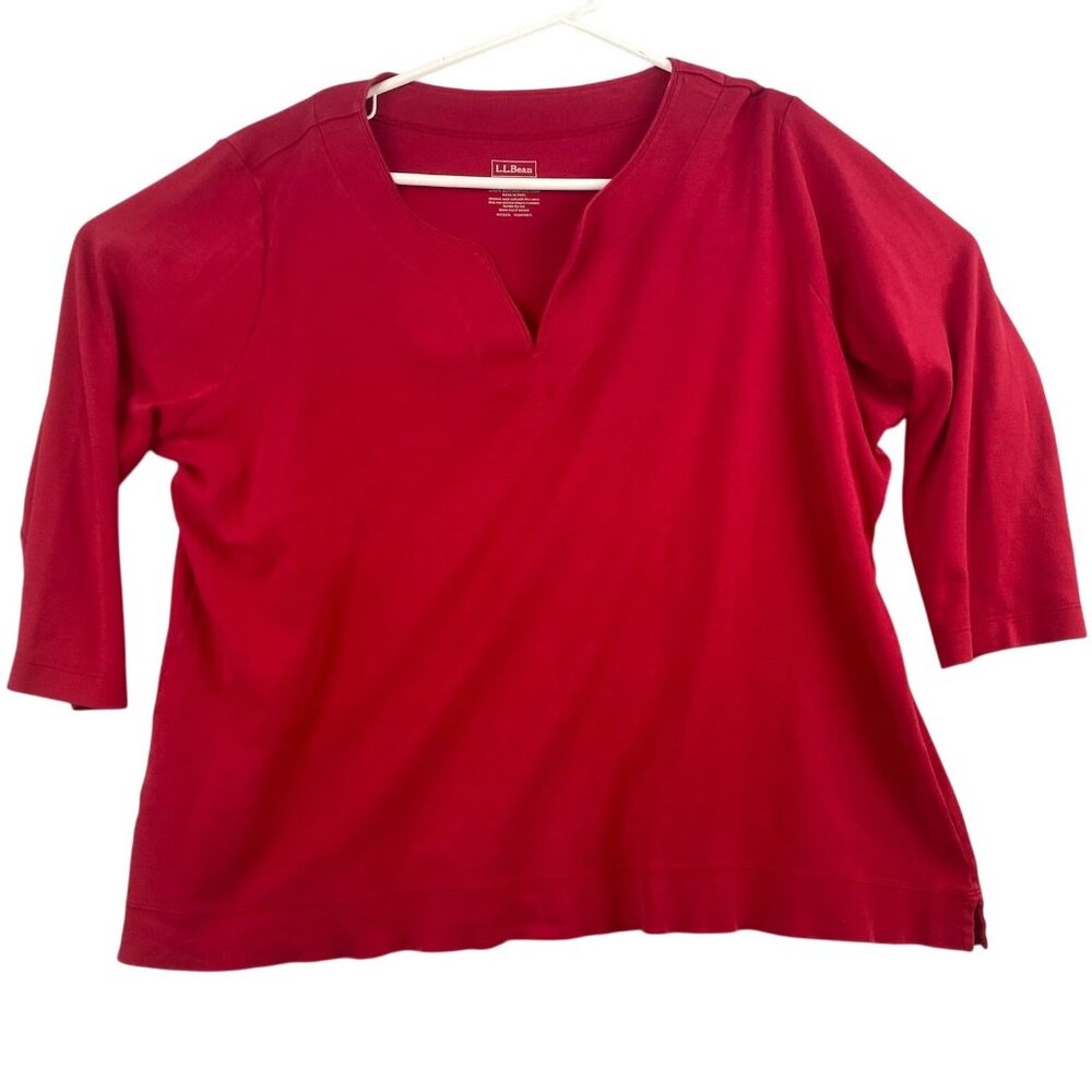 L.L. Bean Women's Blouse 1X Supima Cotton Red 3/4 Sleeve Top Flaws